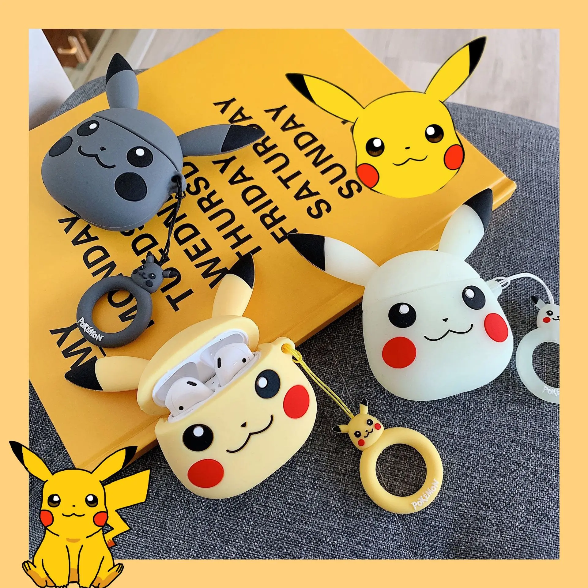 

Airpods Protective Sleeve Creative cartoon Pikachu airpods second generation nightlight cute silicone headphone shell applicab