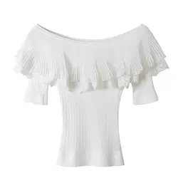 SRUILEE Сексуальная выдалбливают Женская футболка 2019 новые летние футболки Для женщин футболка пуловер вязать Топы короткий рукав джемпер