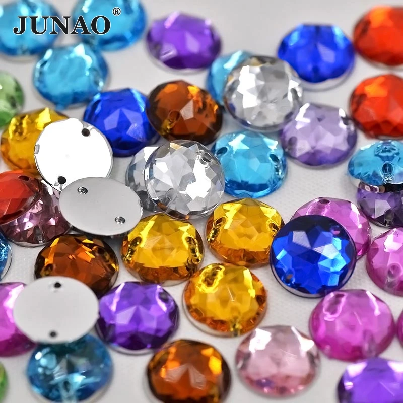 

JUNAO 10mm Sew On Mix Color Round Rhinestone Appliques Flatback Acrylic Gems Sewing Crystal Stones For DIY Clothes Crafts