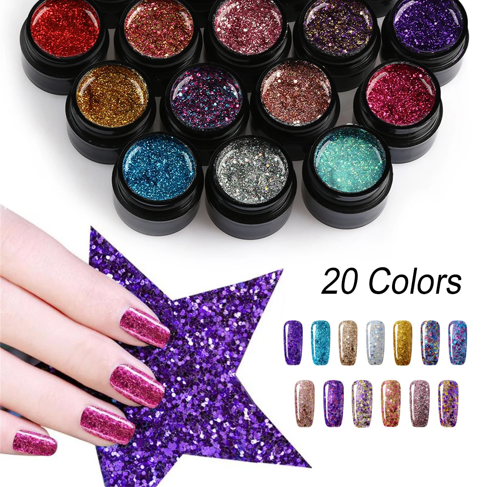 

20Colors Diamond Nail Gel Varnish Glitter LED UV Gel Manicure Shiny Sequins Gel Nail Polish Vernis Semi Permanent Gel Nail Art