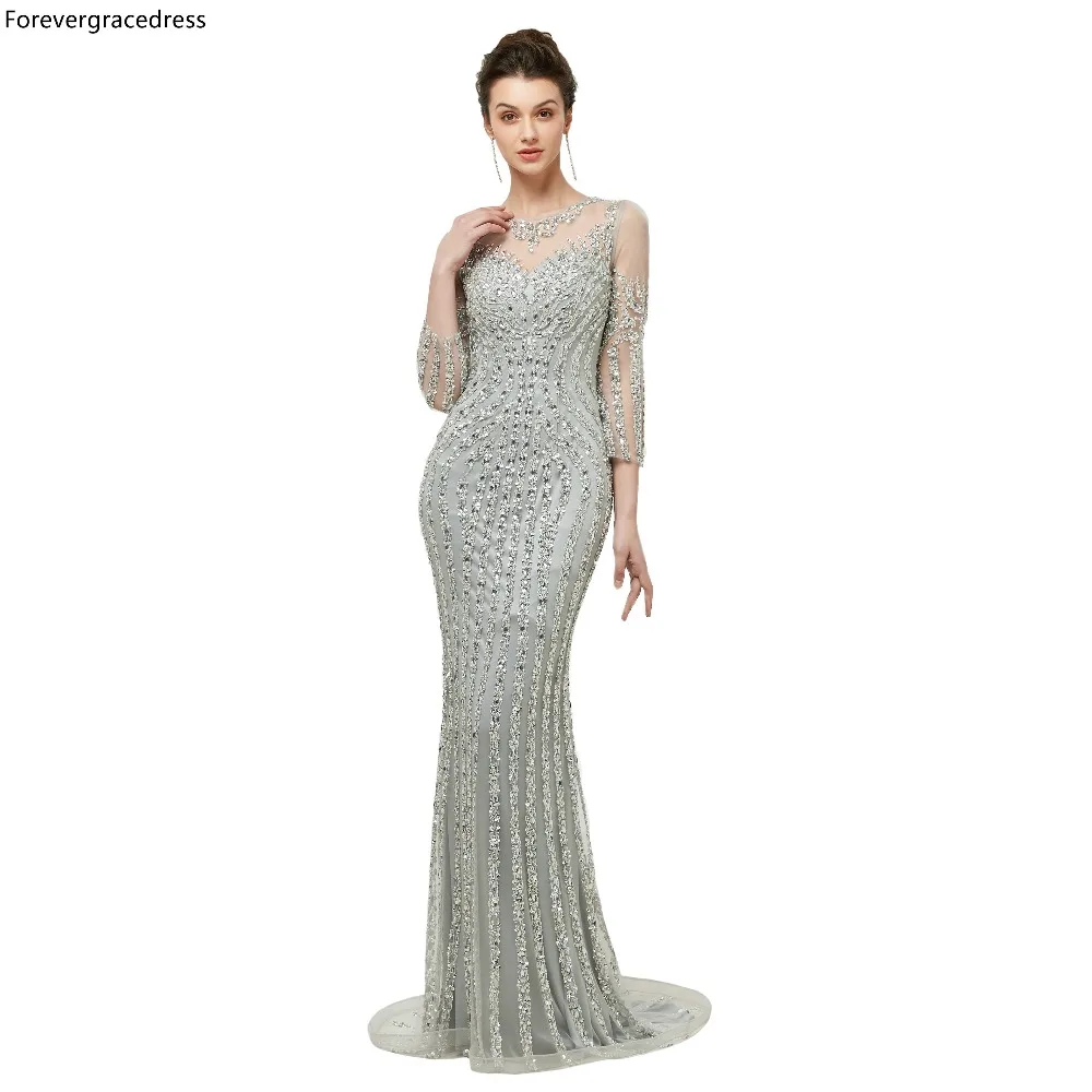 

Forevergracedress Luxury Beading Evening Dresses 2019 Elegant Mermaid Sheer Jewel Neck Formal Party Gowns Plus Size Custom Made