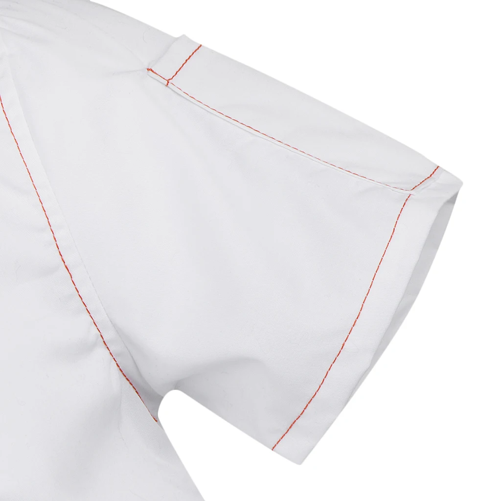 Unisex Topstitched Chef Jacket Coat Single Breasted Short Sleeves Shirt Kitchen Uniform with Mandarin Collar Lfte Pocket