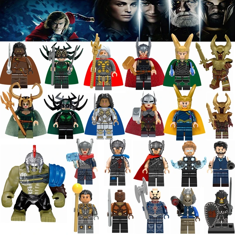 

Legoing Marvel Thor Loki Odin Heimdall Hela Hulk Legoing Super Heroes Building Blocks Toys for Children Compatible Legoings