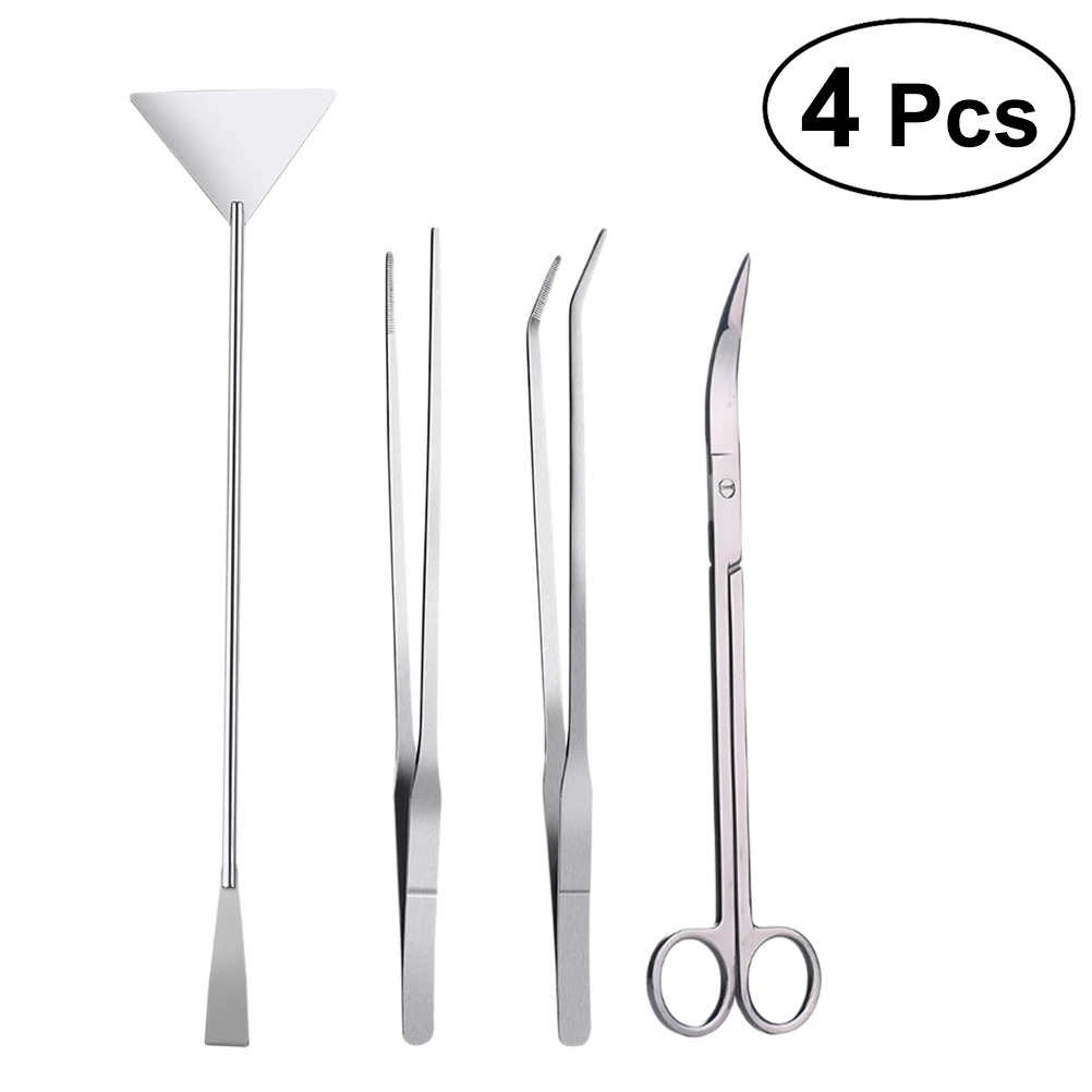 

4PCS Stainless Steel Aquarium Tank Aquatic Plant Tweezers and Scissors Spatula Tool Set