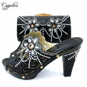 

Capputine 2018 Charming Italian Woman Shoes With Matching Bags High Quality African Rhinestones Shoes And Bags Set For Party