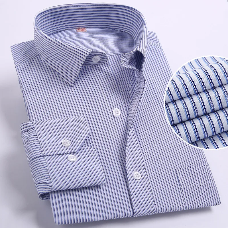 Полосатые мужские рубашки, Повседневная Деловая сорочка с длинными рукавами, однотонная Черная мужская деловая рубашка, большие размеры 8XL 7XL 6XL 5XL - Цвет: 2111