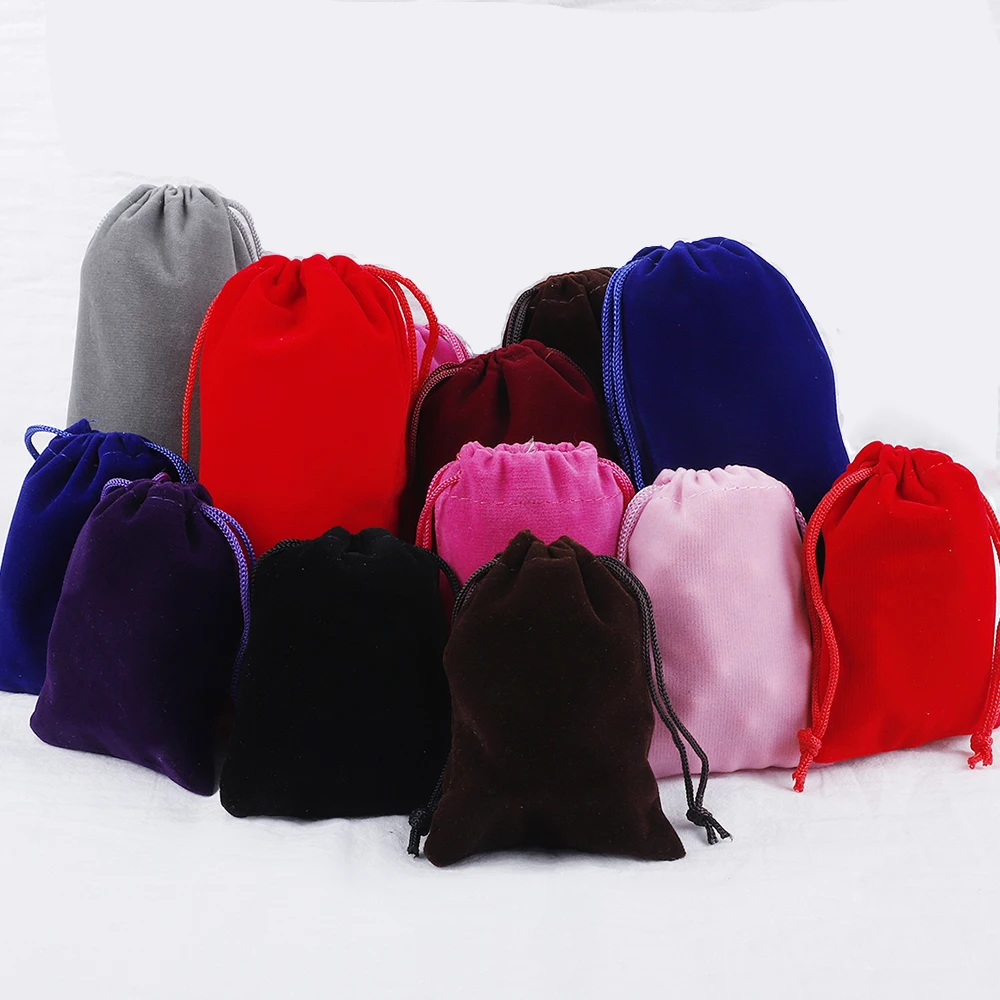 

10pcs/lot Coloful Christmas Drawstring Pouches Gift Bags Pick Size 7/9/12cm Velvet Bag Sacks Wedding Birthday Party Favors