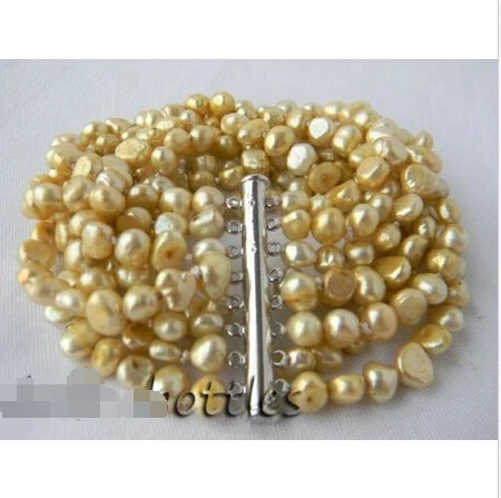 

8Strands 6mm Champagne Baroque Freshwater Pearl Bracelet Noble style Natural Fine jewe Fast (D) SHIPPING