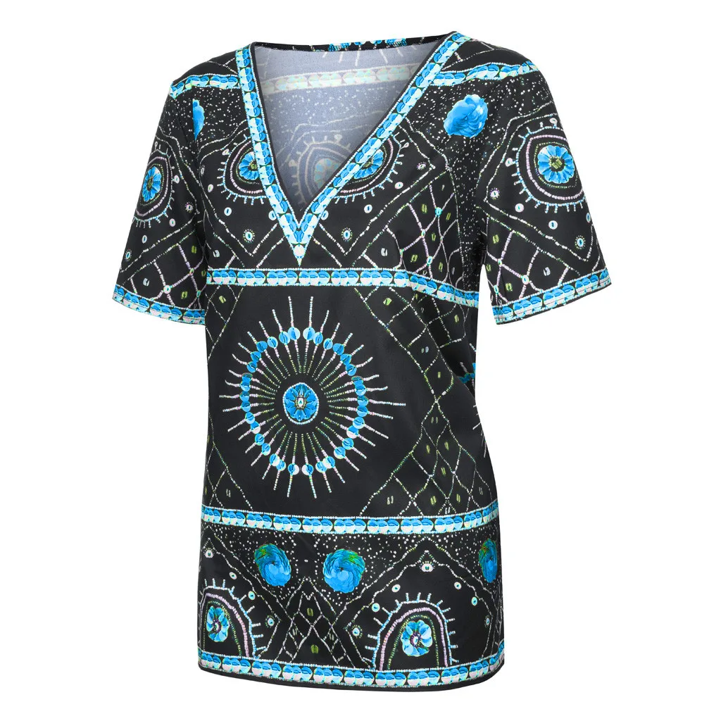Модная Летняя женская одежда vestidos verao размера плюс, Женские топы с коротким рукавом и v-образным вырезом в винтажном стиле, блузки, robe femme