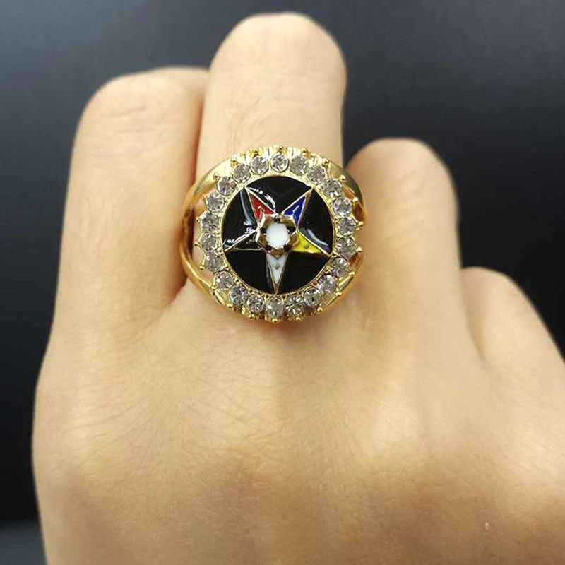 316L Нержавеющая сталь Золото OES масонские женские кольца с прозрачным кристаллом цвет эмаль заказ Восточной звезды масон кольца