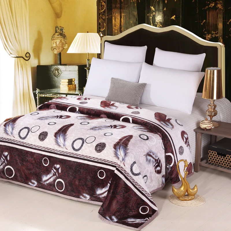 Brown fleece blanket feather print flannel blanket,multi ...