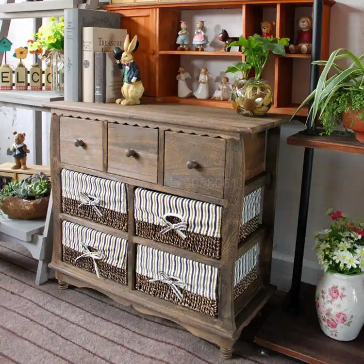 American Country Rustic Retro Solid Wood Color Bedside Table