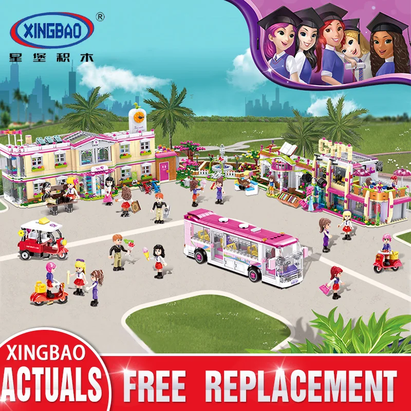 

University Library Dorm Bus Building Blocks XINGBAO Campus City Girl Friends School Series Brick Toy for Children LegoINGlys