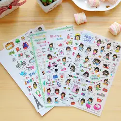6 листов/упаковка корейской моды девушки жизни DIY мультфильм скрапбукинга бумажные стикеры для дневника украшения канцелярская этикетка