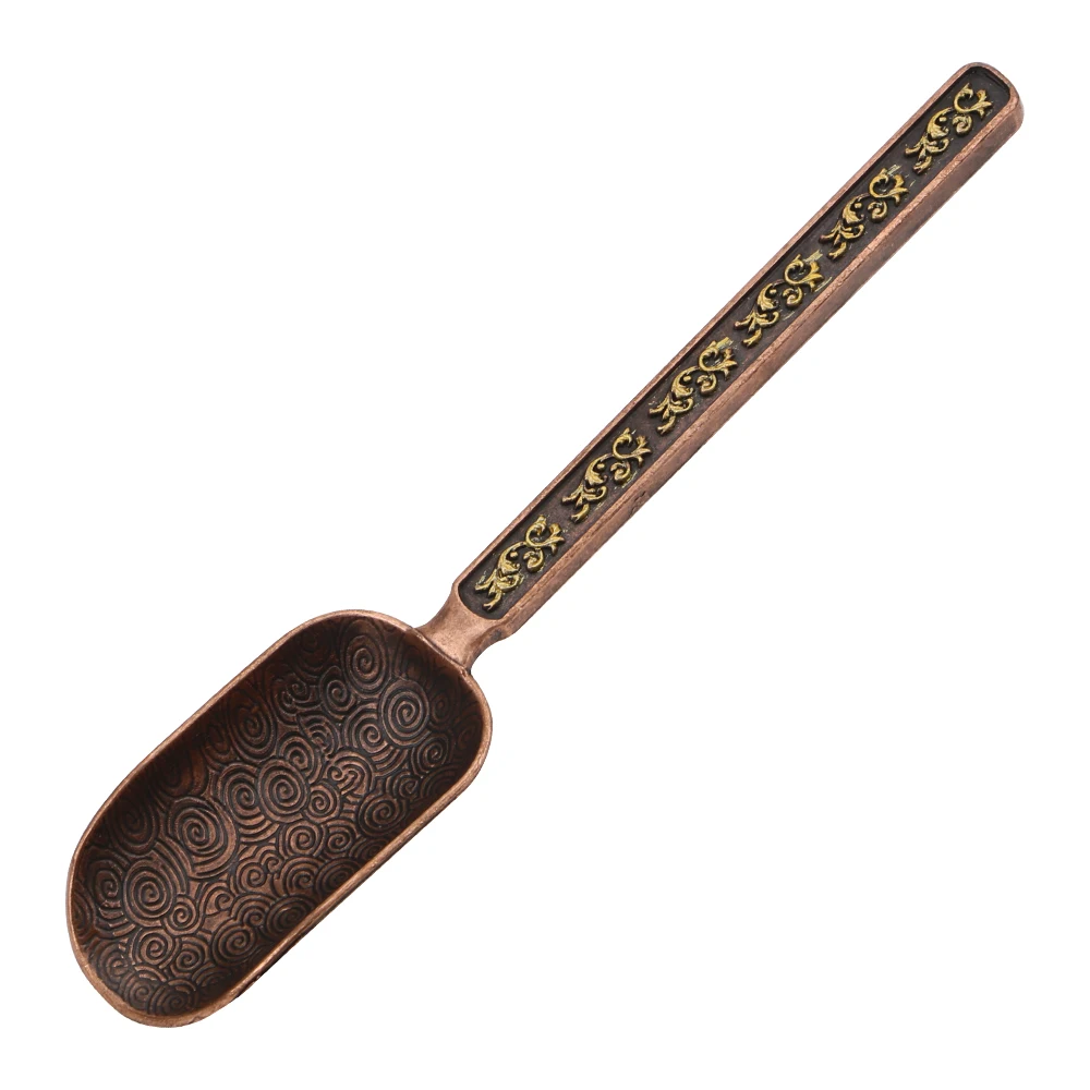 Delicate Retro Style Chinese Kongfu Tea Tea Leaves Chooser Holder Kitchen Accessories Copper Scoop Tea Shovel - Цвет: Cuprite