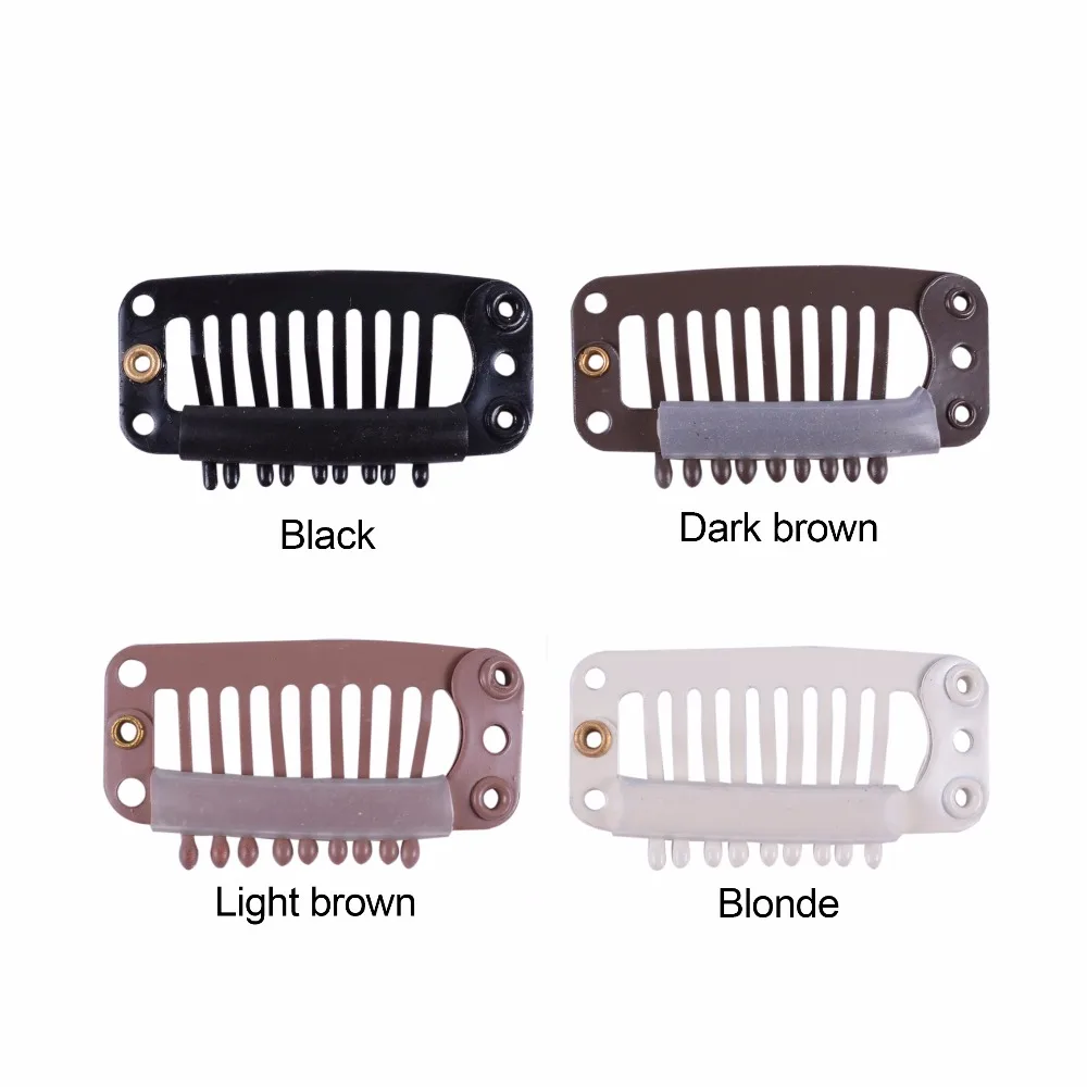 12 pcs 32mm 9 teeth Hair Extension Clips Snap Metal Clips With Silicone