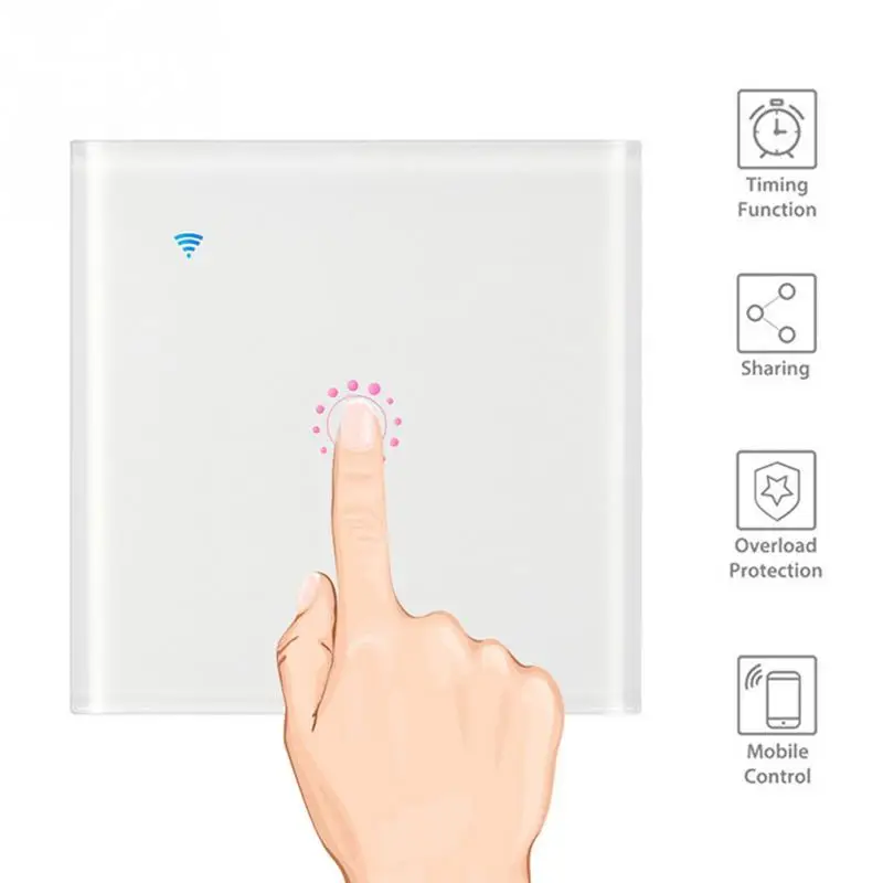 

1 Gang US EU/UK Plug Wall Wifi Light Switch Touch LED Lights Switch for Smart Home Wireless Remote Switch Control #0921