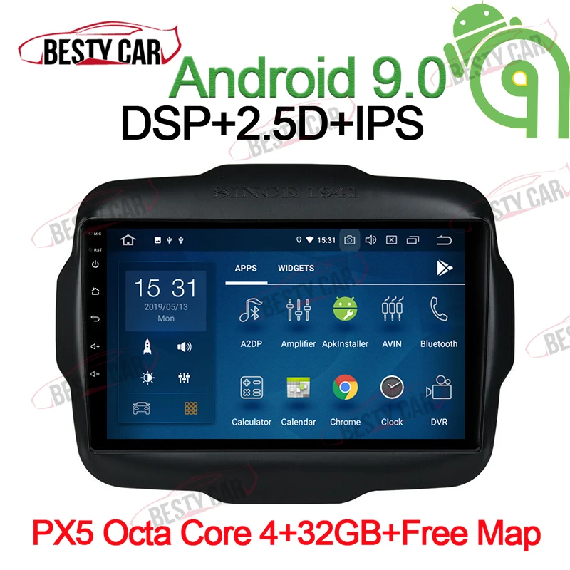 9&quot Android 9.0 Car Multimedia Player GPS Navigation Radio Stereo for JEEP Renegade 2016 DSP 2.5D+IPS BT 4+32G | Автомобили и