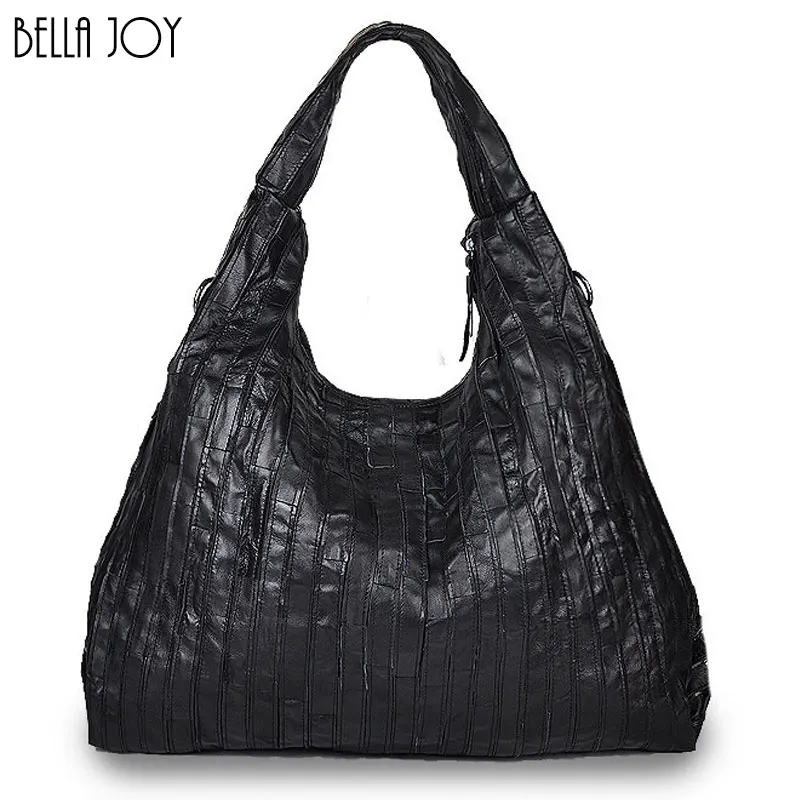 

BELLA JOY Large Capacity Woman Bags Genuine Leather Handbags Pleated Design Popular