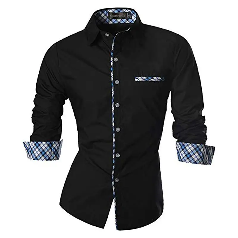 Sportrendy Men's Shirt Dress Casual Long Sleeve Slim Fit Fashion Dragon Stylish JZS045 Black