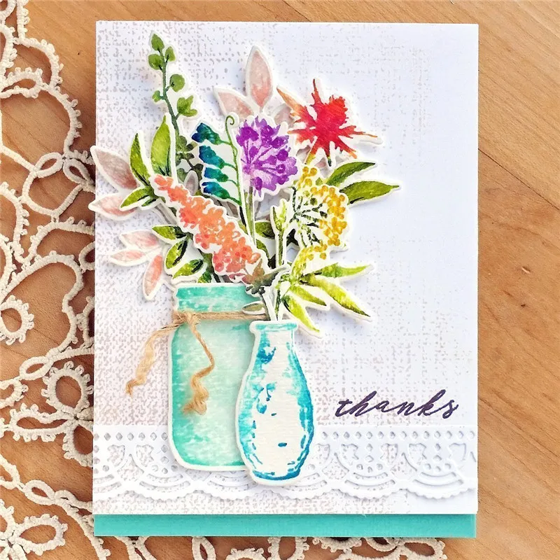 

YaMinSanNiO Vase Flower Clear Stamps and Dies Cutting Dies for DIY Photo Album Stencil Decorative Scrapbooking Craft Cards