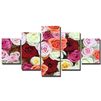 

Artryst Canvas HD Printed Posters Home Decor 5 Piece Colorful Roses Paintings For Living Room Wall Art Pictures decoration WY053