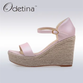 

Odetina 2019 New Brand Designer Fashion Platform Espadrille Wedge Sandals Sweet Woman High Heel Ankle Strap Sandals Summer Shoes