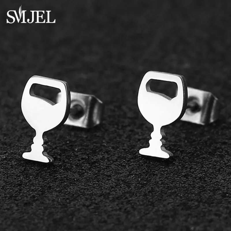 Женские серьги с чашкой из нержавеющей стали SMJEL Уникальный Бокал для вина модные