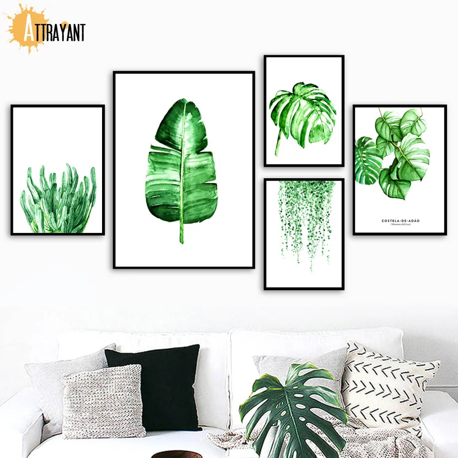

Watercolor Succulents Plant Banana Leaf Wall Art Canvas Painting Nordic Posters And Prints Wall Pictures For Living Room Decor