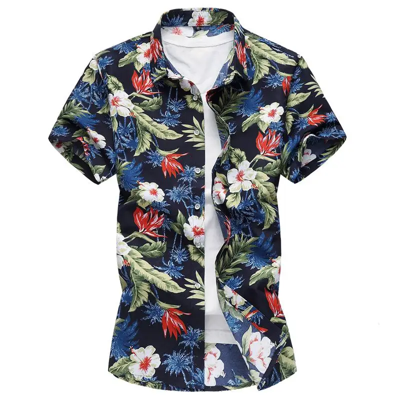 

Flower Male Shirt Dress Floral Hawaiian Shirt Men Short-sleeved Blouse Men's Clothing