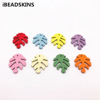 

New arrival! 30x24mm 100pcs/lot Environmental Paint feather-shape Wood charm For Earring parts Earring handmade jewelry making