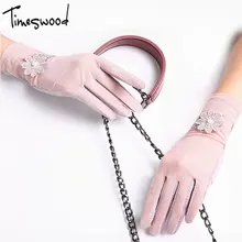 [TIMESWOOD] кружевная ткань с цветочным принтом материал перчатки женские дышащие летние варежки с солнцезащитным экраном милые женские перчатки с сенсорным экраном