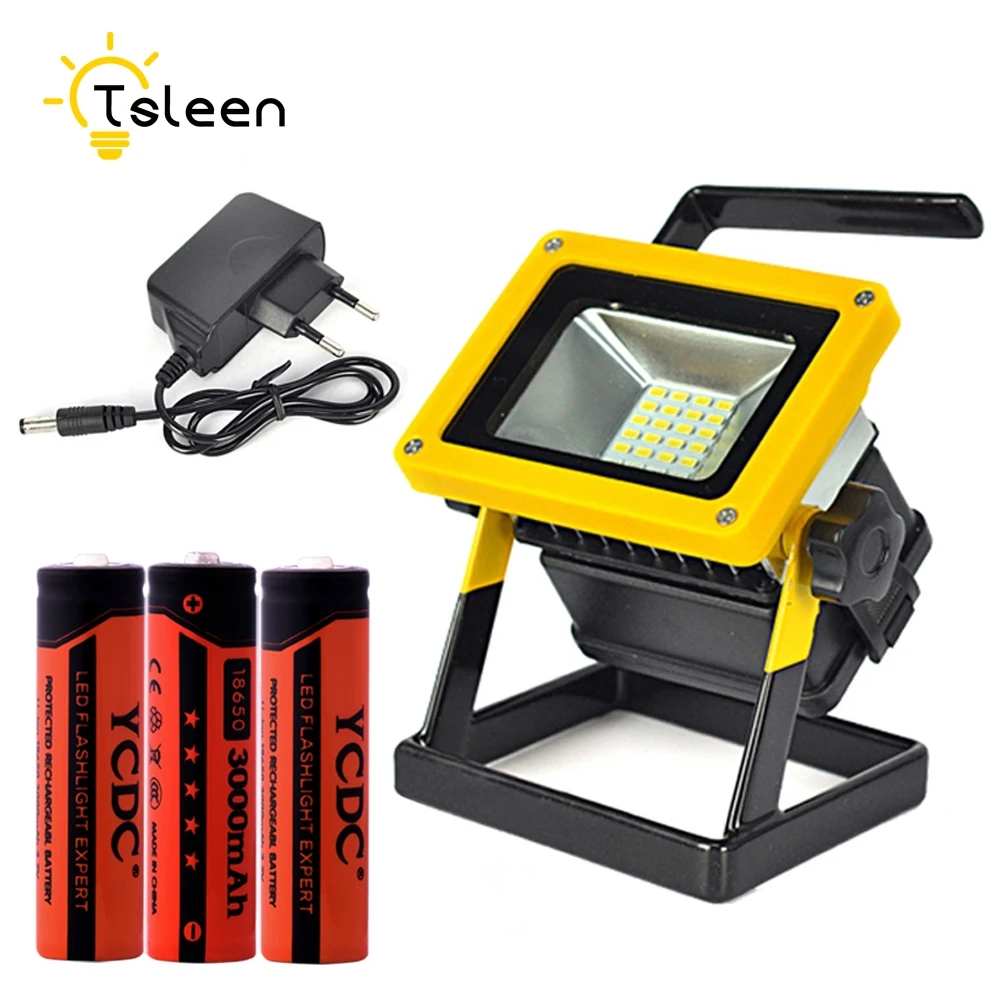 

TSLEEN Waterproof IP65 30W LED Floodlight Rechargeable 24LED Flood Light SpotLights Light For Outdoor +3*18650 battery +Charger