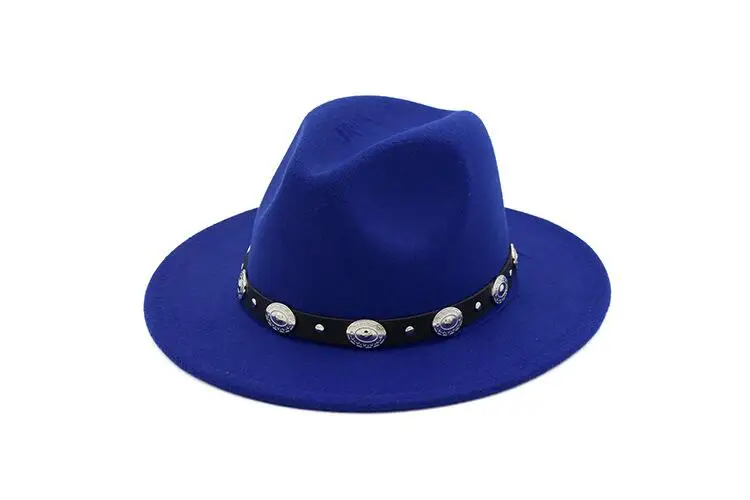 Fashion Wool Men's Women's Winter Autumn Fedora Hat With DIY Punk Belt Wide Brim Church Sombreros Jazz Cap Top Sun Hat