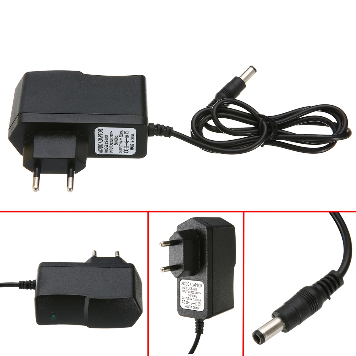 1pc EU Power Supply Plug Converter Adapter AC 100-240V DC 9V 0.5A 500mA 9W Electronic Product Mobile Phone Adapter Power
