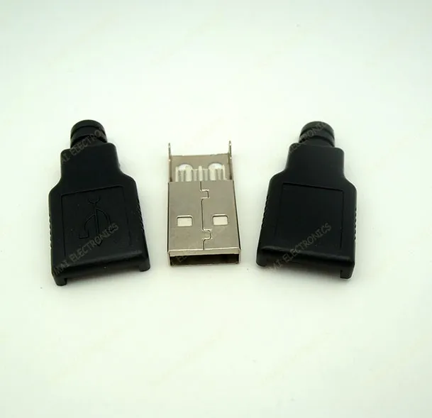 300 комплекты Тип 4 Pin USB штекер розетка с черным Пластик крышка