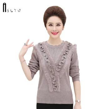 

ASLTW Pullover Women High Quality New Cashmere O Neck Top Solid Fur Sweaters Casaco Feminino Casual Sweater Women