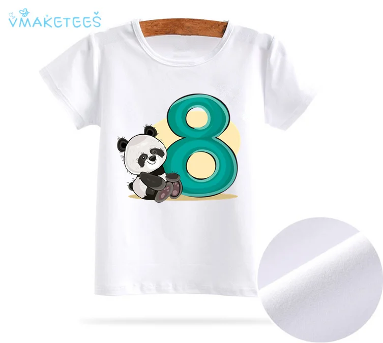 Детская футболка с милой пандой на день рождения, с цифрами и бантом, для детей от 1 до 9 лет детская одежда с короткими рукавами вечерние футболки с забавными рисунками животных ooo3085