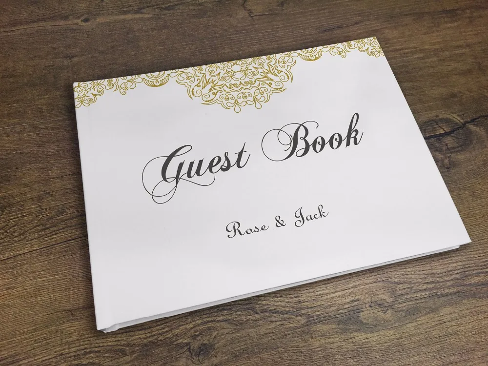 Wedding Gold decorated personalized Guestbook GB005V
