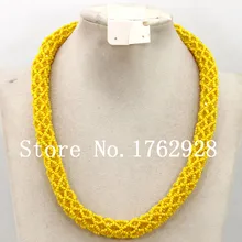 Нежный в нигерийском стиле Свадебная вечеринка комплект ювелирных изделий однорядные желтый кристалл Бусины Цепочки и ожерелья Африканский комплект ювелирных изделий Новая