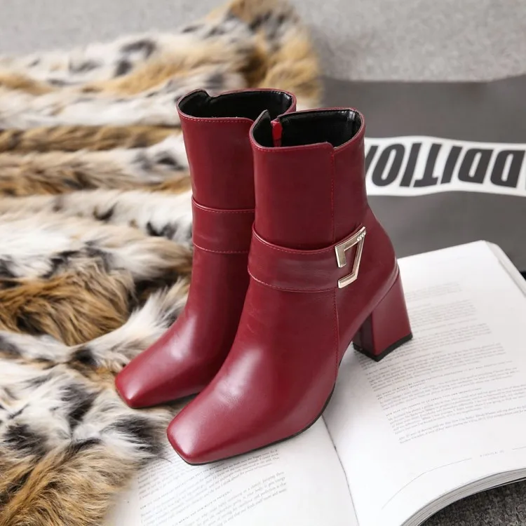 

Big Size 9 10 11 12 boots women shoes ankle boots for women ladies boots Side zipper metal trim square head