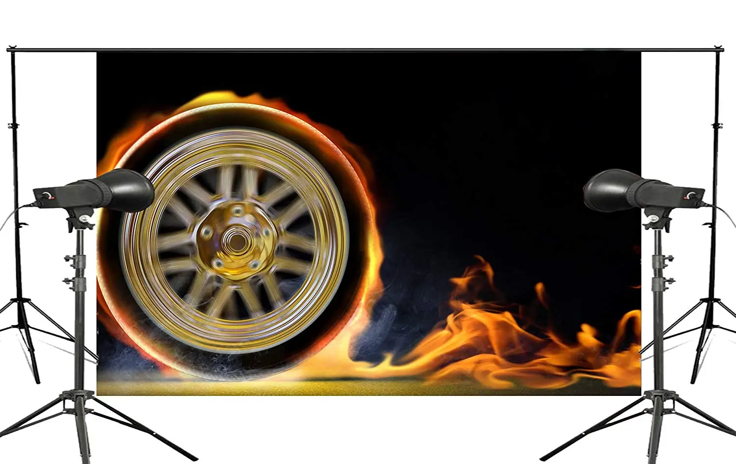 

Black background fire wheel ready to play the background of the venue Studio photography background 150x220cm