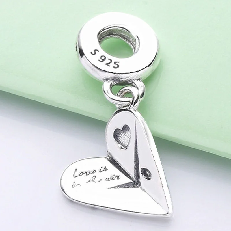 

New 925 Sterling Silver Charm Heart Paper Plane Engraving Love Is In The Air Pendant Beads Fit Pandora Bracelet Diy Jewelry