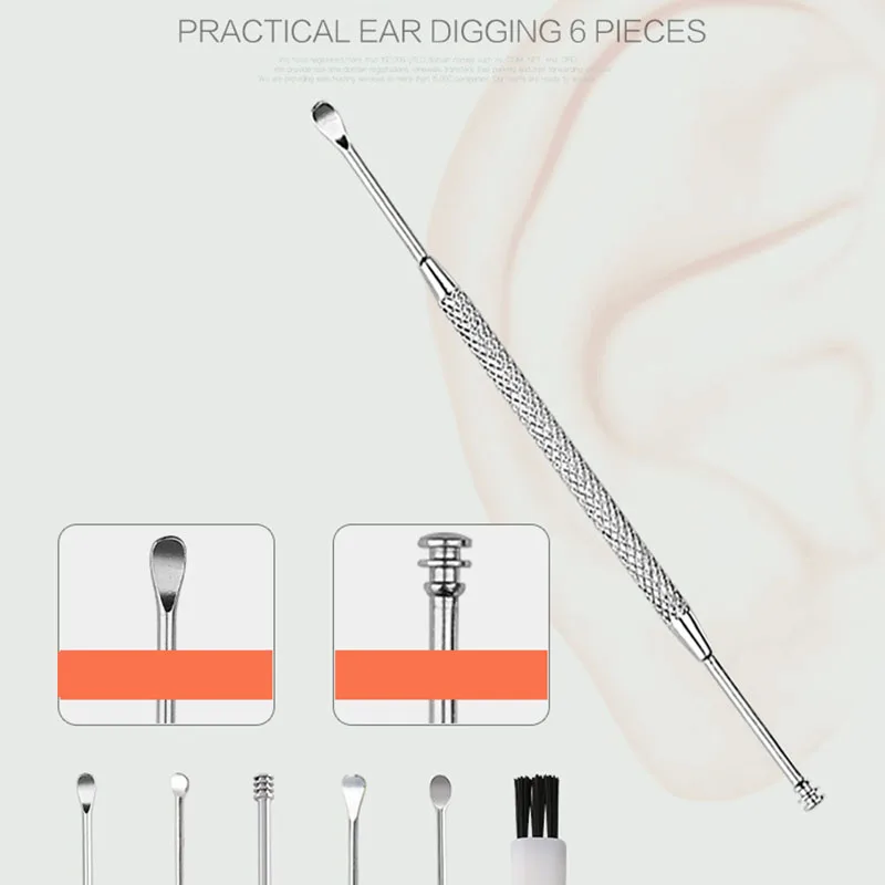 6 шт. серьги из нержавеющей стали ложка для шариков ушной инструмент здоровая Чистящая кюретка удаление с ящиком для хранения все-доставка