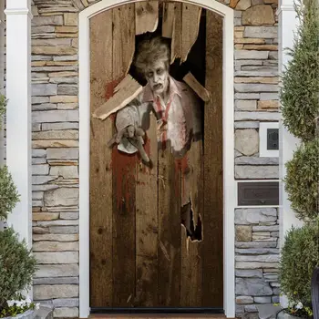 

2019 New Halloween Zombie Breaks Door Horror Door Sticker Unique 3D Door Sticker DIY Festive Party Decoration