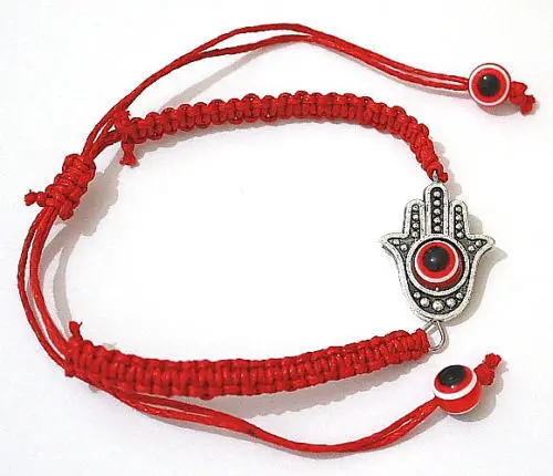 10 unids Mal de Ojo Hamsa Mano Pulsera de hilo Rojo Kabbalah con Ojo Afortunado Rotatorio