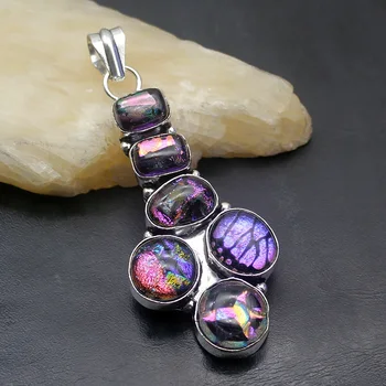 

Hermosa Unique Jewelry Natural Antique Dichroic Glass Pendant Necklace Pendant 2 7/8 Inch A134