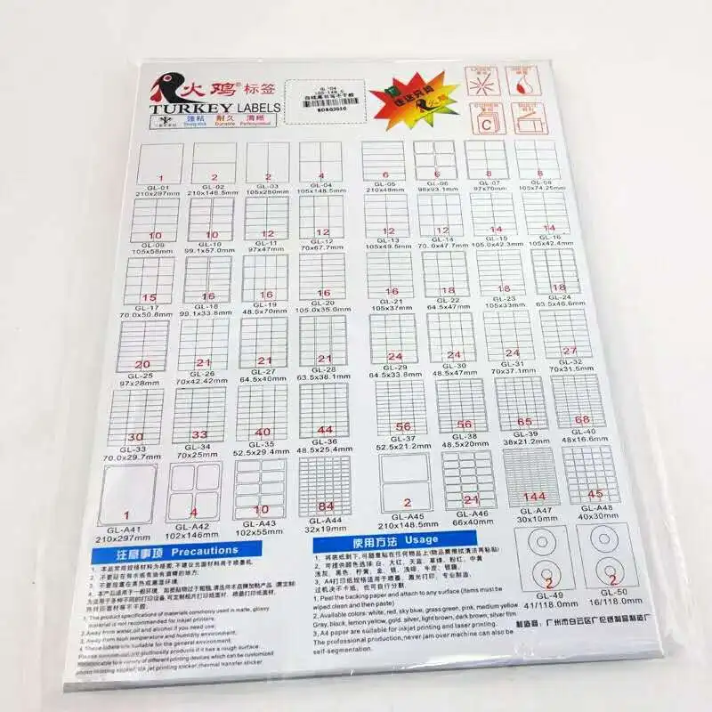 Etiquetas de Impressão Autoadesivas para Impressora a Laser Jato de Tinta 42.4mm em a4 Folhas Pces 14-up Etiquetas 105 mm x - Gl-15 50 700 3 de impressão autoadesivas para impressora a laser jato de tinta