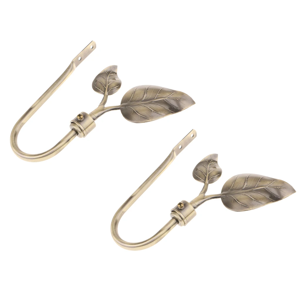 1 Pair U Shaped Metal Leaves Design Curtain Hooks Window Curtain Drapery Blinds Tieback Hangers Holders with Screws