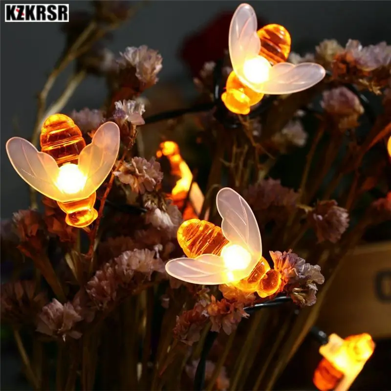 KZKRSR теплый белый 5 м/6 м гирлянда 20/30 Led мед пчела Солнечная энергия сказочная лампа